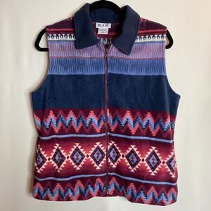 VTG Blair Fleece Full Zip Vest Collared Pockets Aztec Southwestern Design Size S